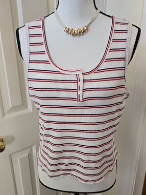 SO BRAND WOMEN'S JUNIOR PLUS SIZE WHITE & RED STRIPED SUMMER TANK TOP SIZE 2X
